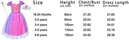 Princess Dress Costume for Little Girls Christmas Day Gift Birthday Party Shining Dress（Purple with Accessories, 120Cm