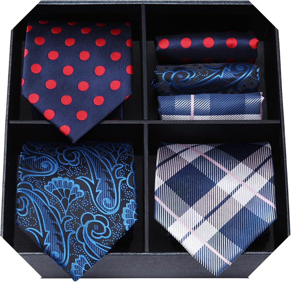 Mens Ties and Pocket Square Set Business Elegant Ties for Men Classic Lot 3 Pcs Wedding Party Neckties & Handkerchief