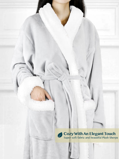Premium Womens Sherpa Fleece Robe | Luxurious Soft, Warm, Plush Bathrobe