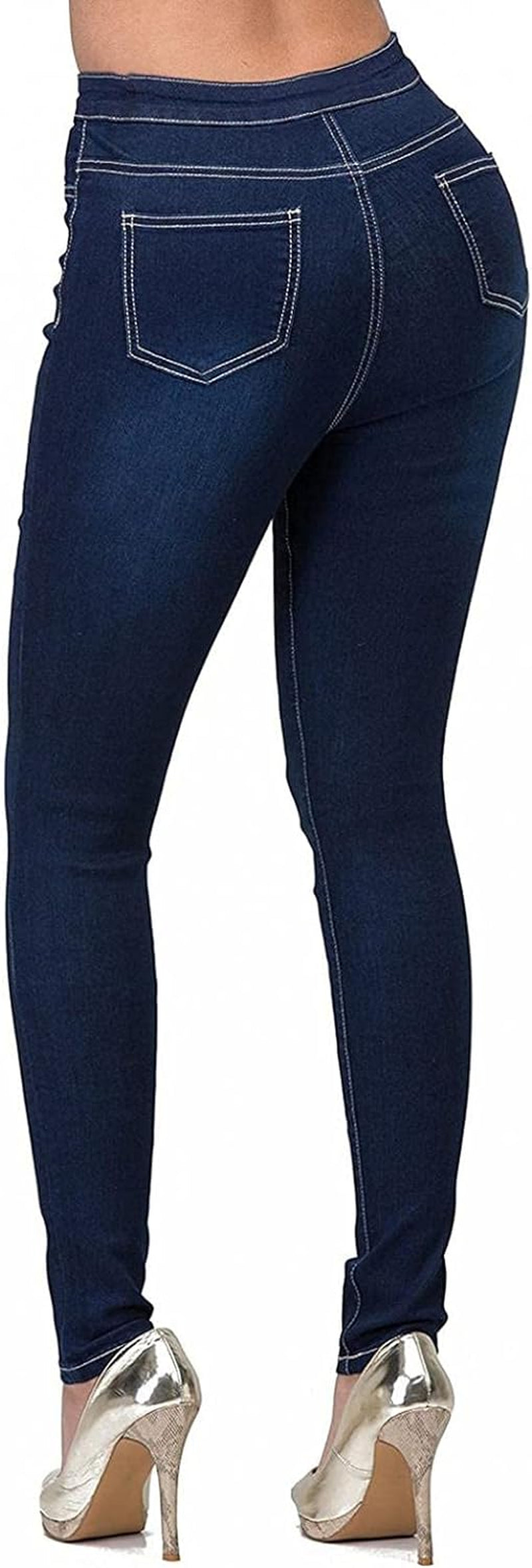 WUAI Womens High Waist Stretch Jeggings with Pockets Pull-On Stretchy Leggings Slim Fit Skinny Jeans Pencil Denim Pants