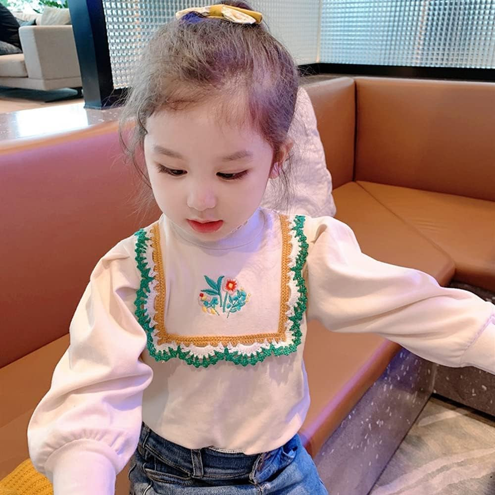 Toddler Girls Long Sleeve Turtle Neck Top Embroidery High Neck Blouse Casual Pullovers Infant Tee Underwear Shirt