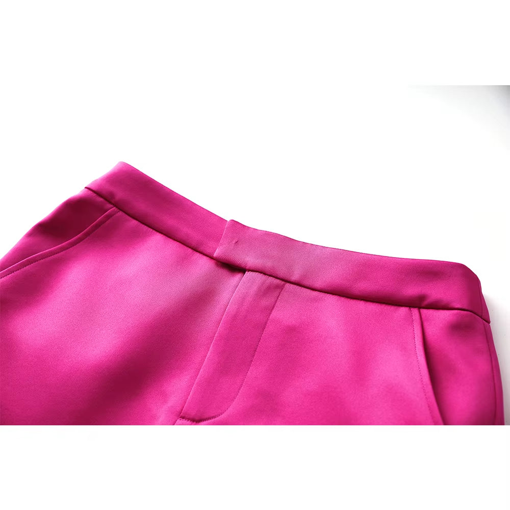 Smooth Satin Fabric Fusicha 3PCS Blazer Suit Fashion Elegant Street Mini Skirt Women Quality Clothing