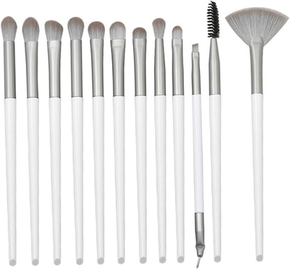 Ultra-Dense Rayon Makeup Brush Set 12Pcs Kit Labels White Plastic Handle Foundation Brush for Women Essential Tools for Beautiful Make up Cosmetic Set