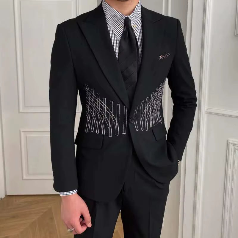 2023 High Quality Embroidery Patterns Suit Two Piece Wedding Party Suit Groom Banquet Suit Slim Costume Homme Mariage