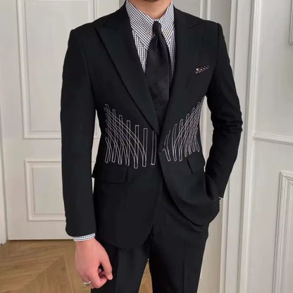 2023 High Quality Embroidery Patterns Suit Two Piece Wedding Party Suit Groom Banquet Suit Slim Costume Homme Mariage
