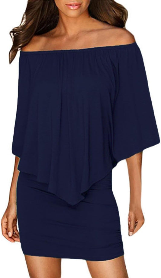 Women'S Dresses off Shoulder Ruffles Night Club Bodycon Mini Dress