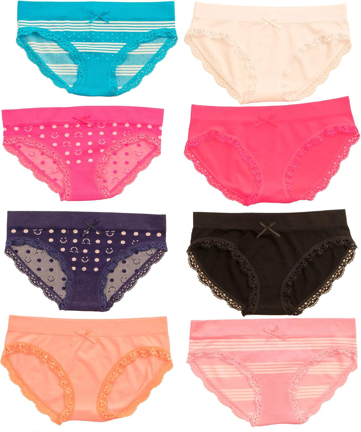 Alyce Intimates Seamless Girls Panties, Pack of 8 | Solids & Prints