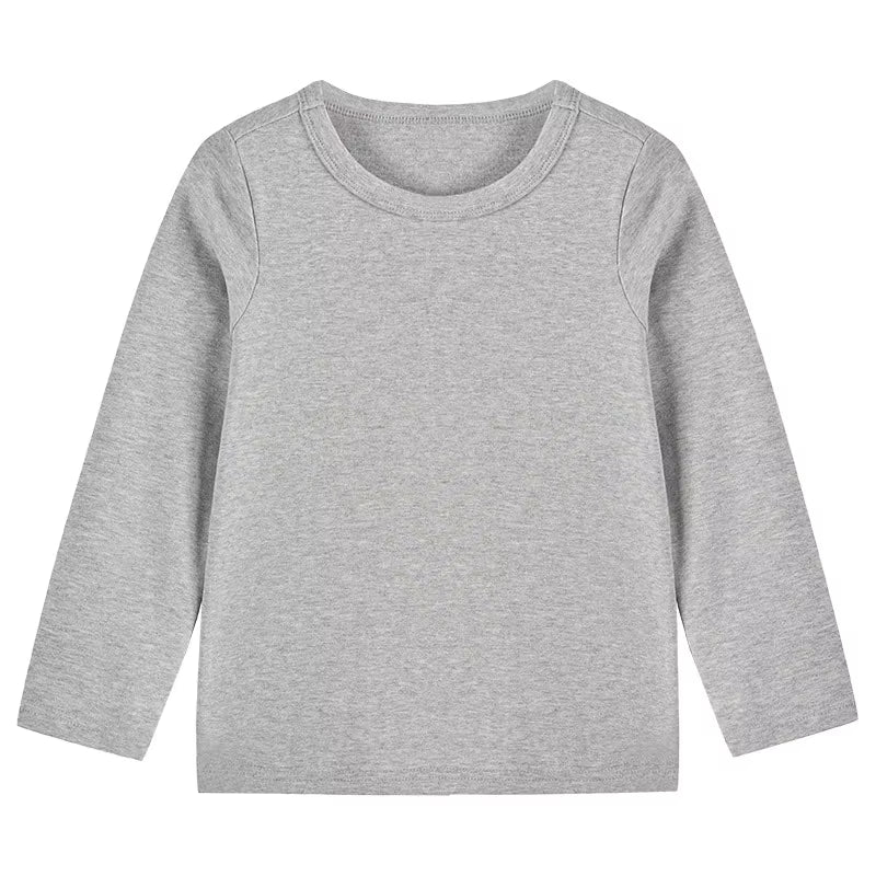 2025 Spring Autumn Children Long Sleeves T-Shirt Kids Solid Color Undershirts Sweat Sweaters Baby Boys Girls round Neck Top