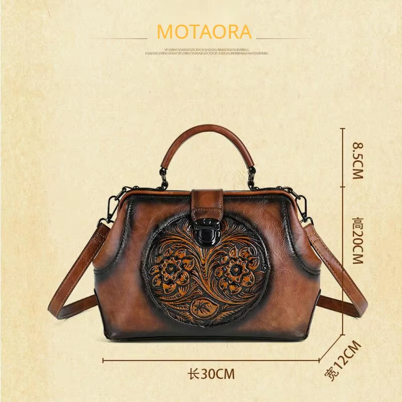 Luxury 2025 New Handmade Women Shoulder Bags Vintage Embossed Leather Woman Handbag for Ladies Backpacks Two Usage Bag