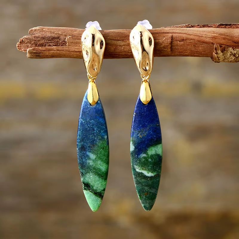 Trending Gold Plated Long Natural Stones Statement Stud Earrings Designer Femme Jewelry Bijoux Wholesale Dropshipping