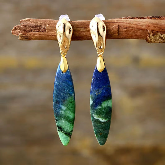 Trending Gold Plated Long Natural Stones Statement Stud Earrings Designer Femme Jewelry Bijoux Wholesale Dropshipping