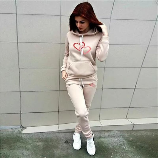 Love Print Ladies Sportswear Sportswear Jogging Clothes Ladies Hooded Sportswear Suit Clothes Hoodie + Sports Pants Sports
