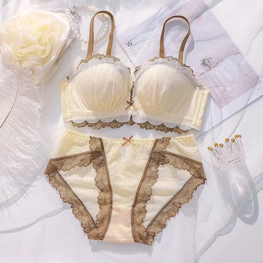 Seamless Bra Set for Women Underwear Wire Free Mesh Lace Bralette Push up Bra and Panty Set Comfortable Intimates Sexy Lingerie