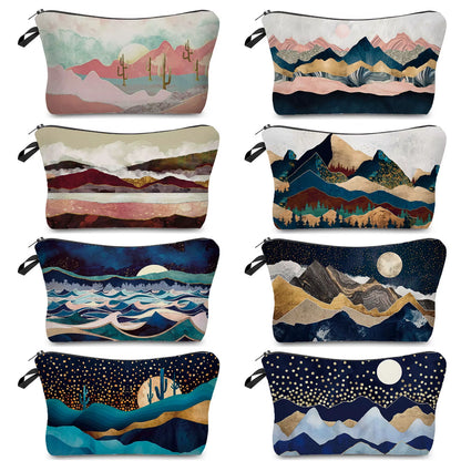 Landscape Painting Makeup Bag Polyester Cosmetic Bag Women'S Necessaire Pouch with Zipper Shaver Kit Bags Luxury Man Travel Bag