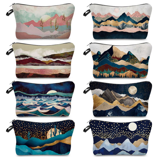 Landscape Painting Makeup Bag Polyester Cosmetic Bag Women'S Necessaire Pouch with Zipper Shaver Kit Bags Luxury Man Travel Bag