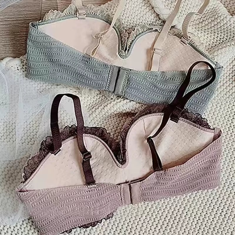 Seamless Bra Set for Women Underwear Wire Free Mesh Lace Bralette Push up Bra and Panty Set Comfortable Intimates Sexy Lingerie