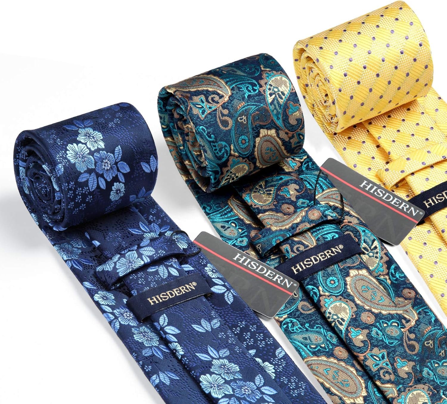 Mens Ties and Pocket Square Set Business Elegant Ties for Men Classic Lot 3 Pcs Wedding Party Neckties & Handkerchief
