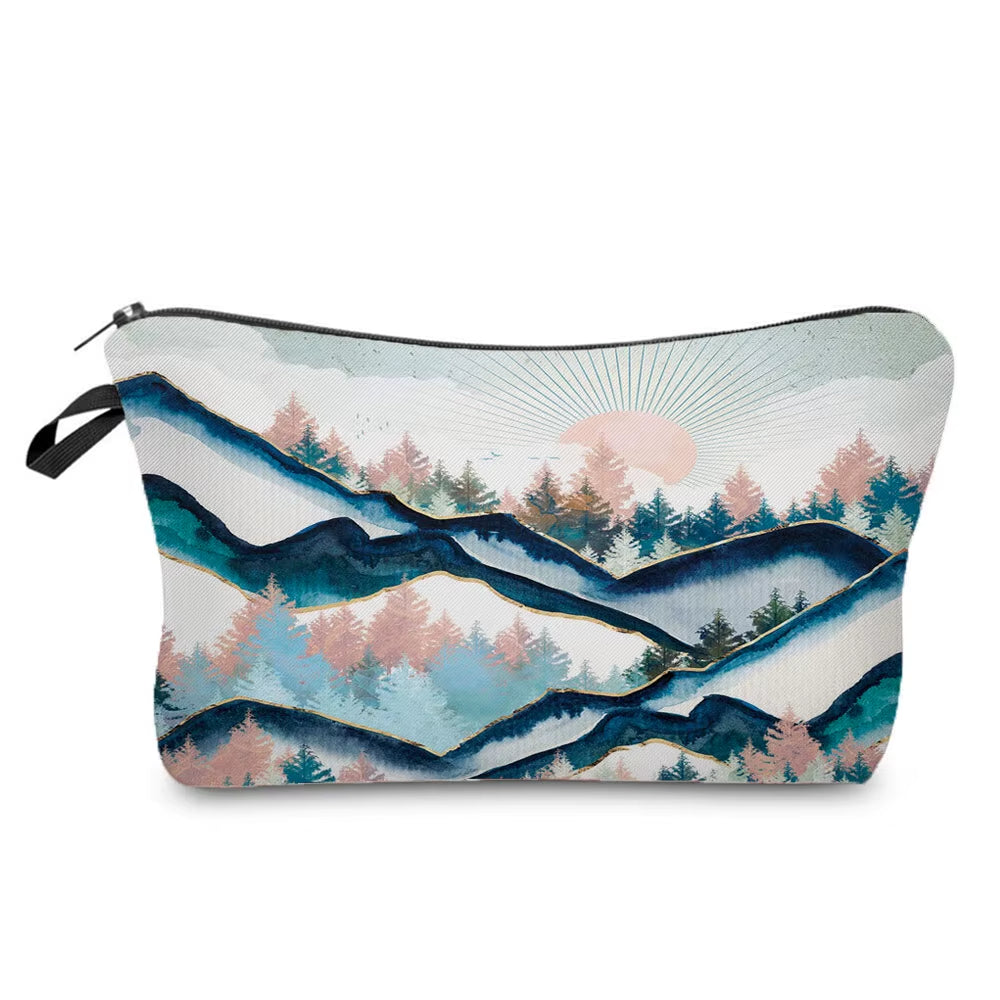 Landscape Painting Makeup Bag Polyester Cosmetic Bag Women'S Necessaire Pouch with Zipper Shaver Kit Bags Luxury Man Travel Bag