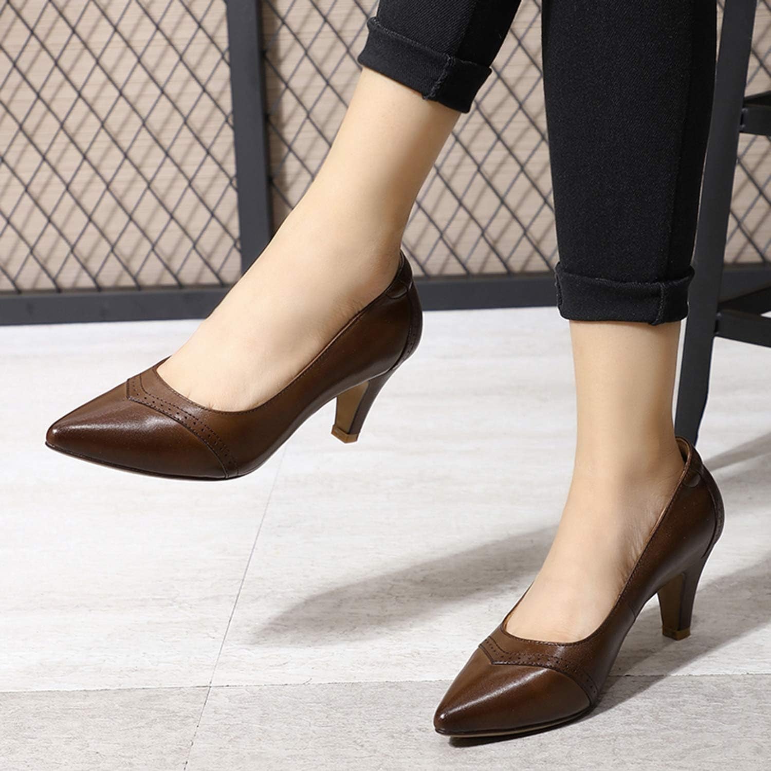Women'S Leather Pointed Toe Dress Pumps Comfort High Heels Office Work Shoes for Ladies