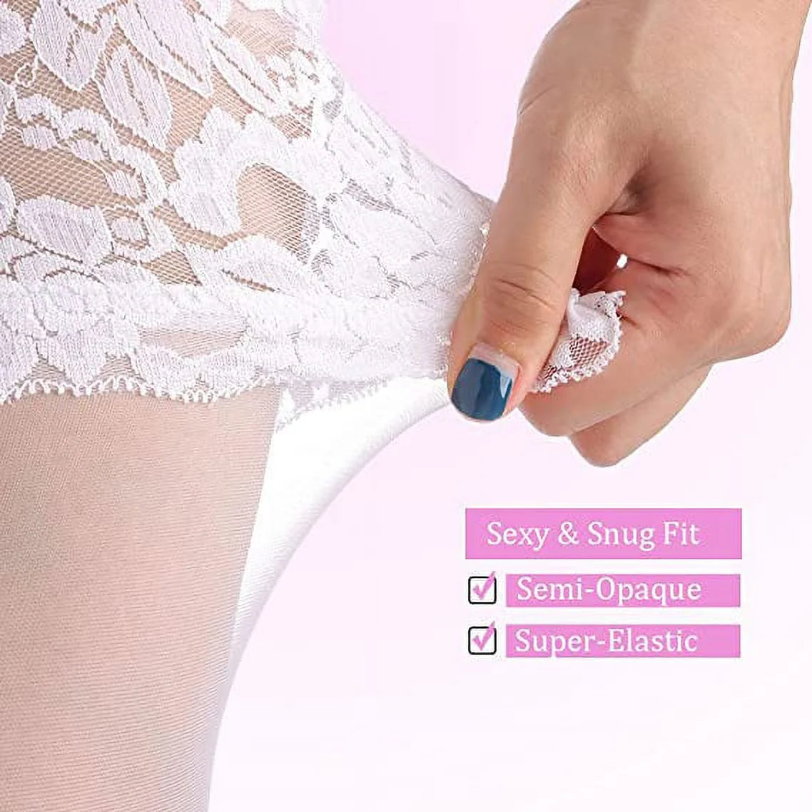 Thigh High Stockings with Silicone - 15D Sheer Lace Top Nylon Stay up Pantyhose for Women