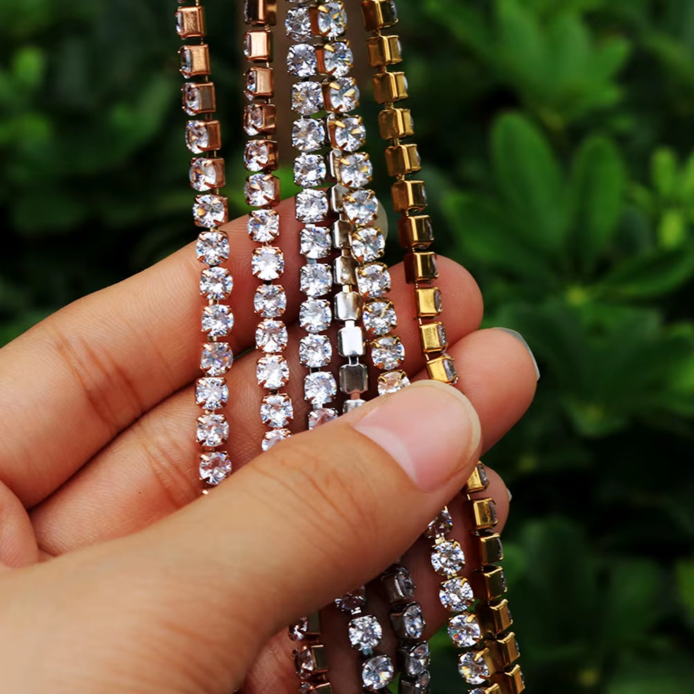 Fashion High Quality Stainless Steel Cubic Zirconia Collar Necklace Rhinestone Bracelet Woman Trendy Jewelry Set Gift Wholesale
