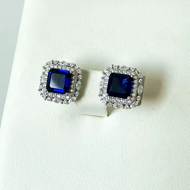 Wholesale  Brand 100% 925 Sterling Silver Paraiba Tourmaline Gemstone Birthstone Ear Studs Earrings Ladies Fine Jewelry