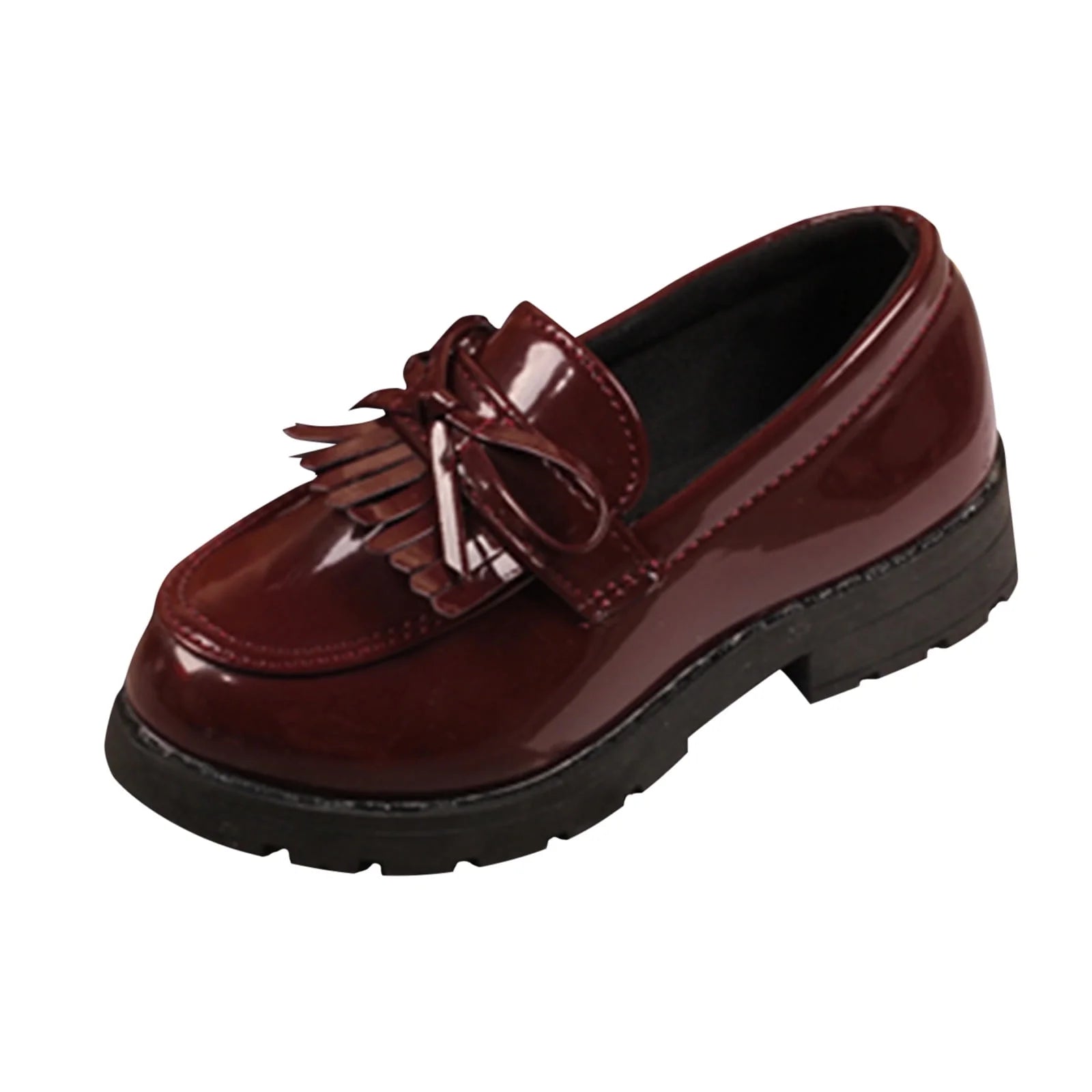 Kids Girls Slip on Leather Loafer Tassel Bow Flat School Dress Shoes for Girls Black Children Casual Small Leather Shoes Indoor Outdoor Wear