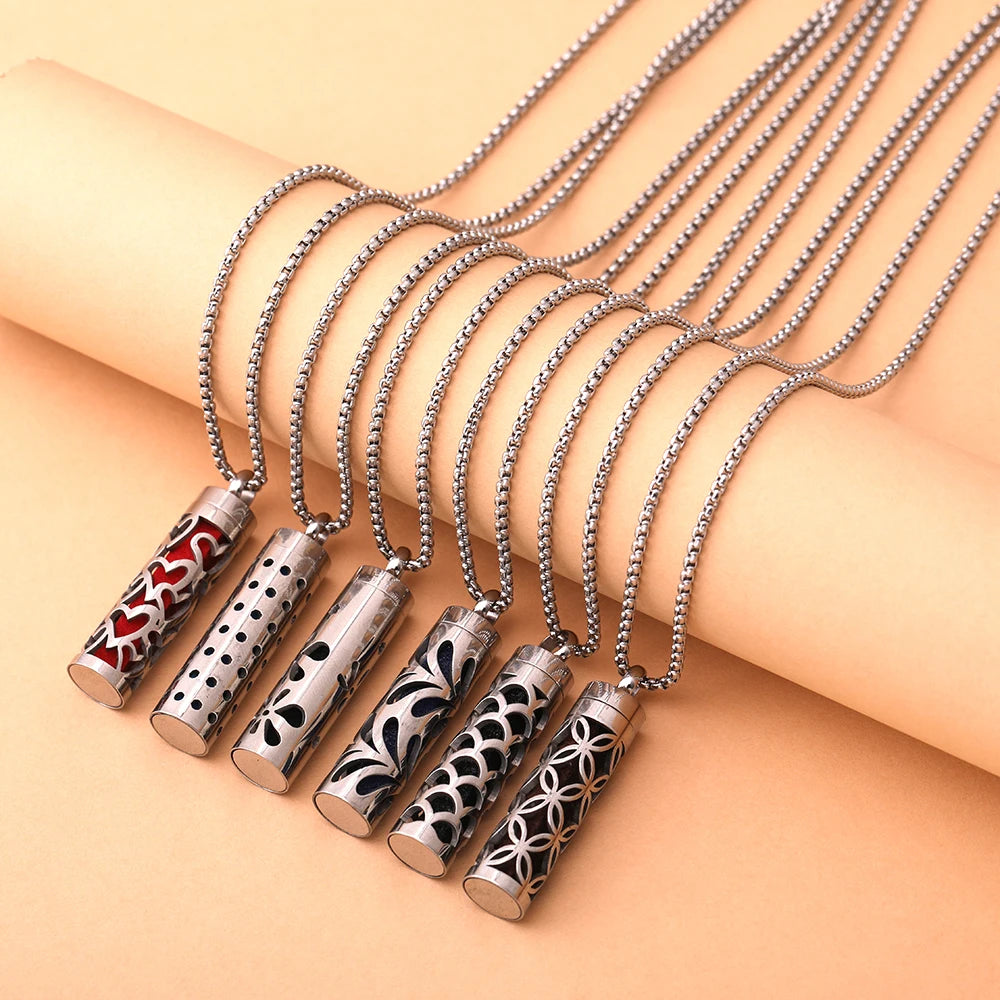 Geometric Style Aromatherapy Essential Oil Pendant Lockets Perfume Storage Diffuser Necklace 316L Stainless Steel Jewelry Gift