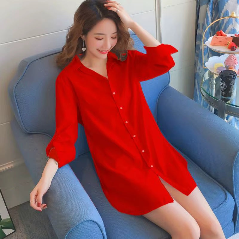5XL Black Blouses Women Shirt Long Sleeves Boyfriend Bottom Top Loose Long Home Shirts Blusas Mujer De Moda 2022