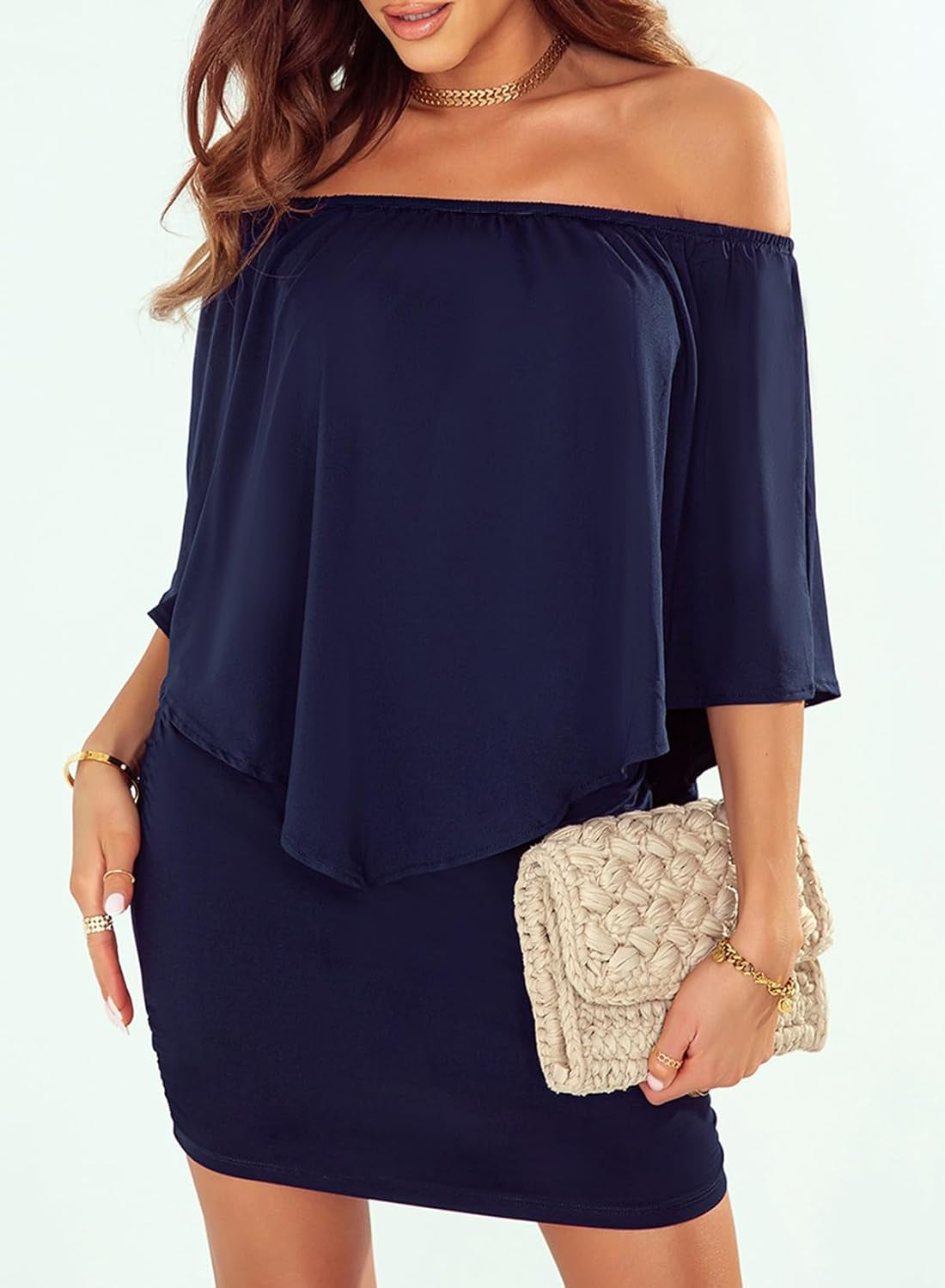 Women'S Dresses off Shoulder Ruffles Night Club Bodycon Mini Dress