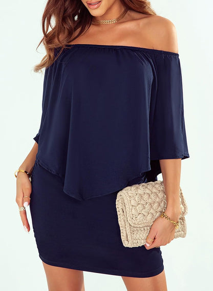 Women'S Dresses off Shoulder Ruffles Night Club Bodycon Mini Dress
