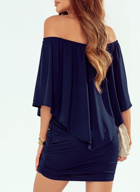 Women'S Dresses off Shoulder Ruffles Night Club Bodycon Mini Dress