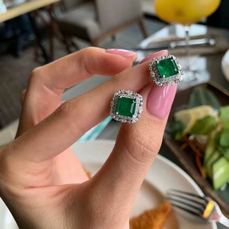 Wholesale  Brand 100% 925 Sterling Silver Paraiba Tourmaline Gemstone Birthstone Ear Studs Earrings Ladies Fine Jewelry