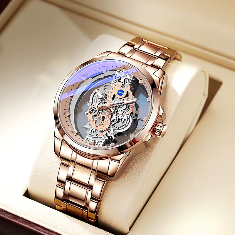 Hot Trendy Fashion Wholesale Men Golden Skeleton Automatic Quartz Wrist Watches Luxury 2024