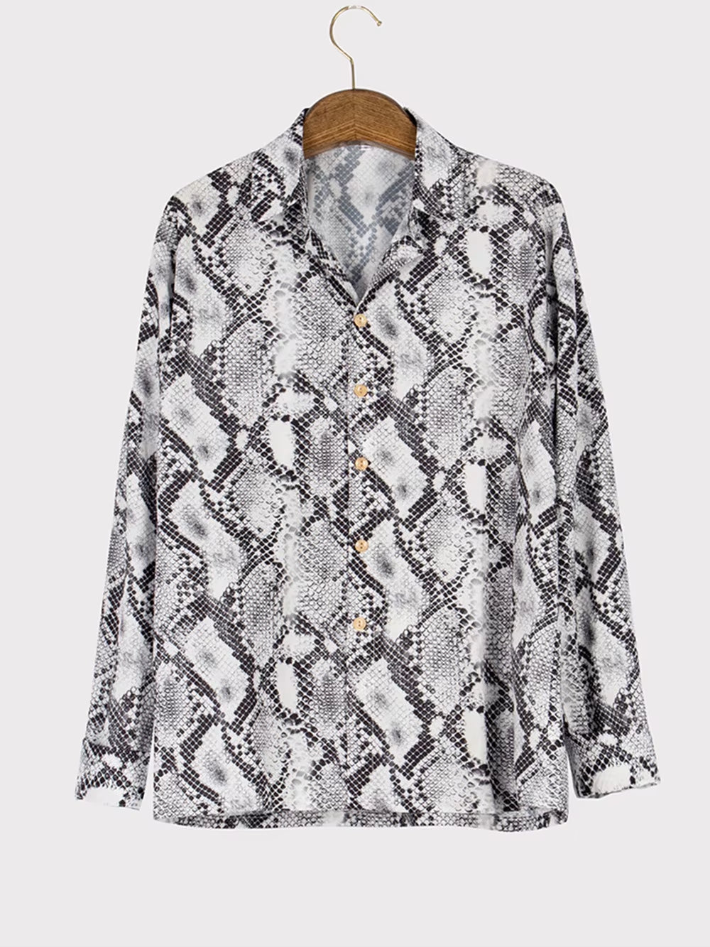 Men'S Luxury Snake Printed Button-Down Shirt Long Sleeve Casual Turn down Luxury Shirts for Men Fashion Autumn Clothing
