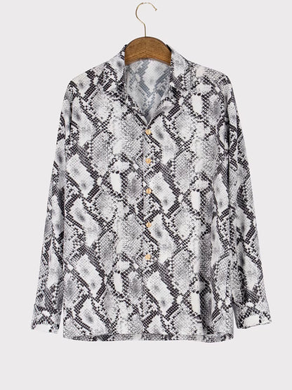 Men'S Luxury Snake Printed Button-Down Shirt Long Sleeve Casual Turn down Luxury Shirts for Men Fashion Autumn Clothing