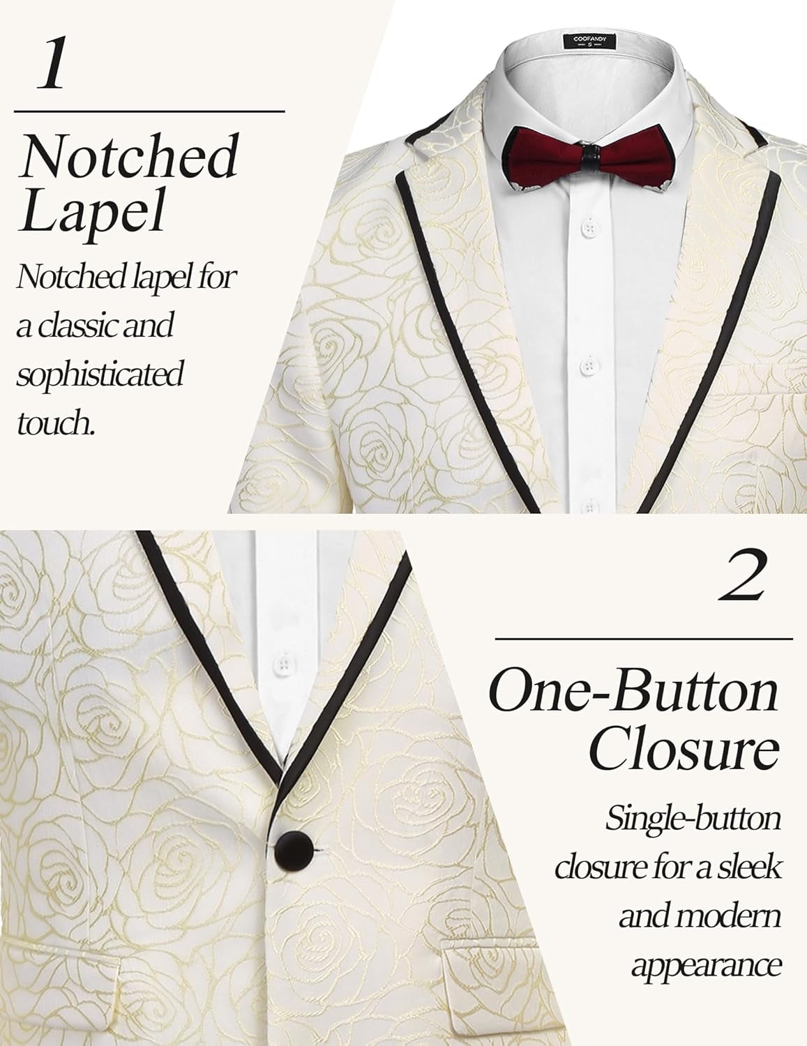 Men'S Floral Suit Jacket Embroidered Wedding Blazer Party Dinner Tuxedo