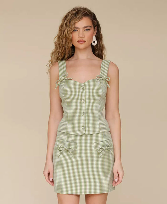Women'S Bow-Trim Sweetheart-Neck Gingham Top