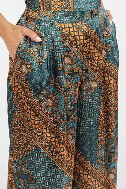 Mittoshop Paisley Patchwork Print Satin Wide Leg Pants