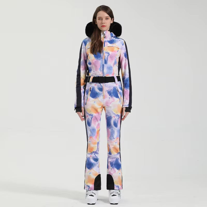 One-Piece Ski Suit Women Thickening Snowboard Female Overalls Winter Windproof Waterproof Breathable Clothing Skiing