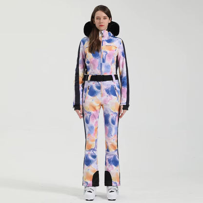 One-Piece Ski Suit Women Thickening Snowboard Female Overalls Winter Windproof Waterproof Breathable Clothing Skiing