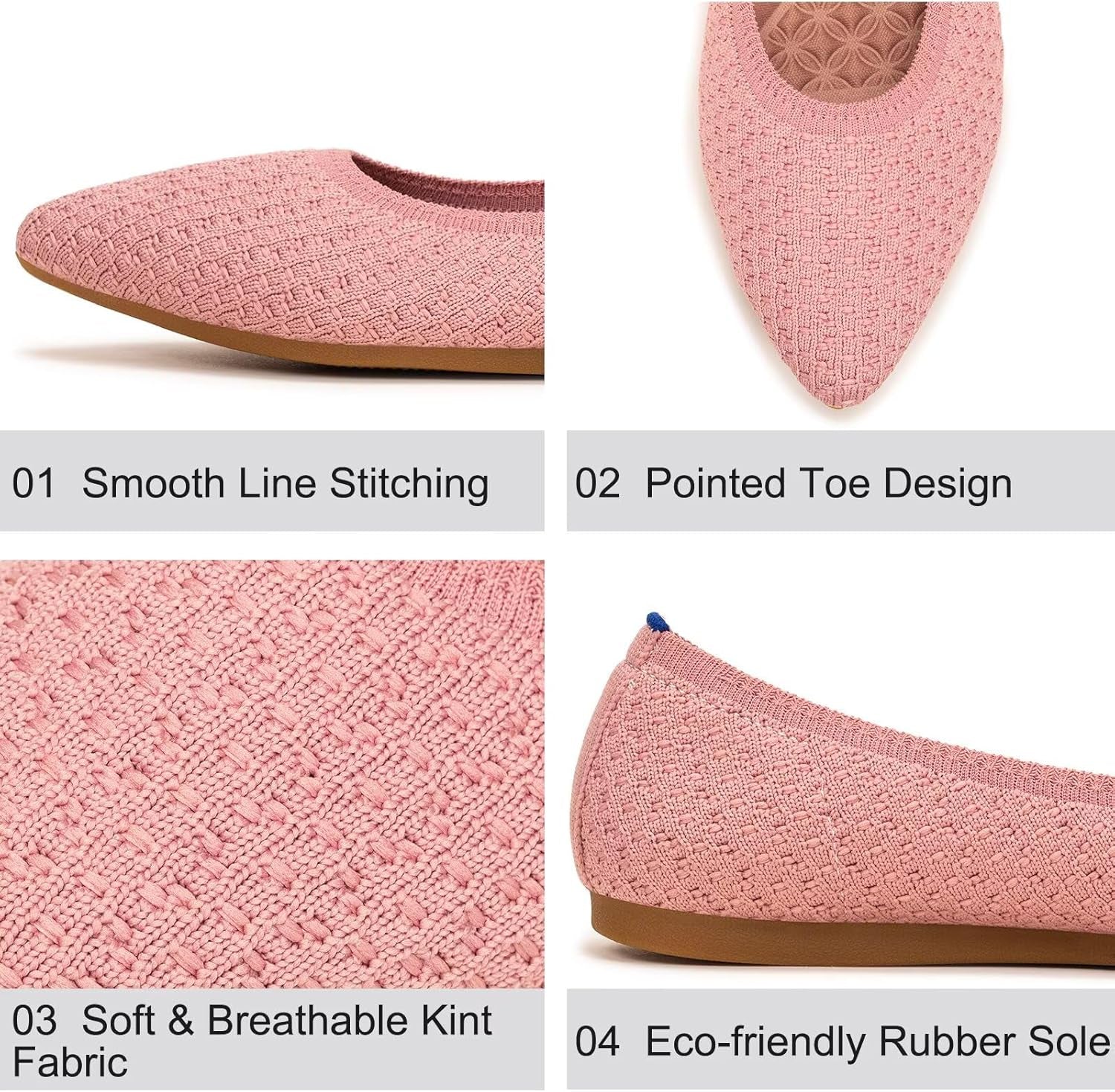 Womens Pointed Toe Flats Knit Dress Shoes Comfort Women Shoes Slip on Shoes for Woman Classic Softable Shoes Low Wedge