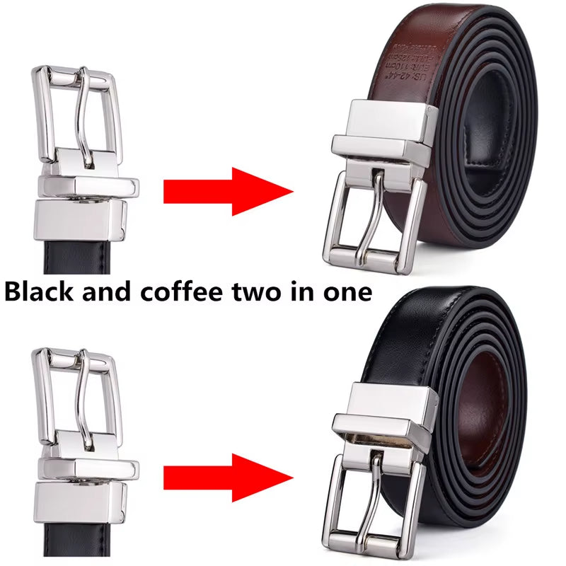 1Pcs Mens Reversible Leather Dress Casual Belts for Men 2.8Cm Wide One Reverse for 2 Colors