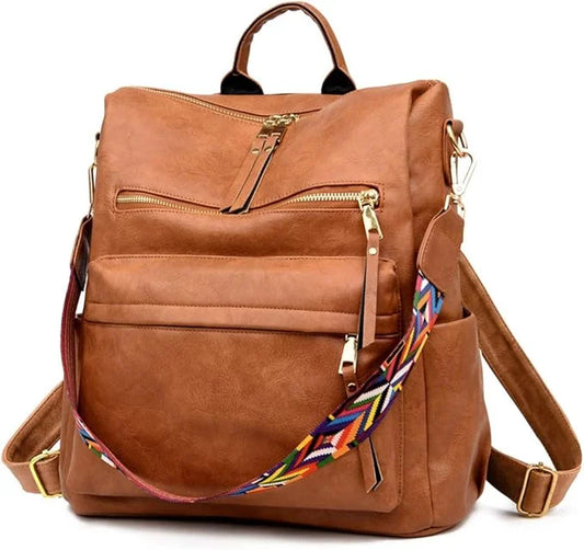 Backpack Purse for Women Fashion Waterproof PU Leather School Backpack Convertible Shoulder Bags Brown