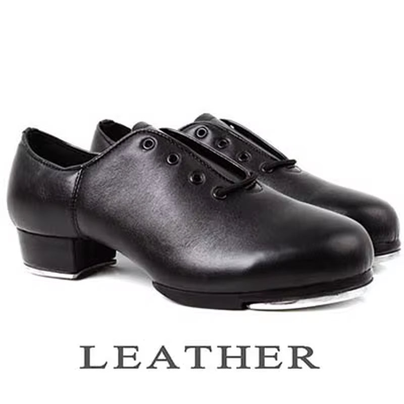 Genuine Leather Adult Tap Dance Shoes Men Women Kicked Shoes Sports Leather Soft Bottom High-Impact Aluminum Plate Black Shoe