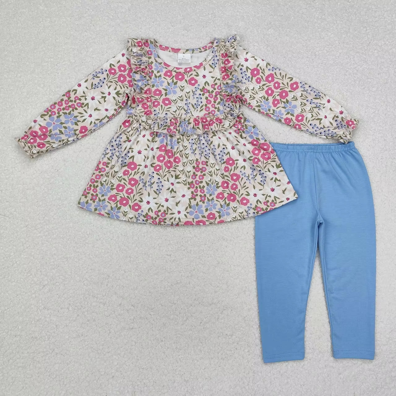 Wholesale Infant Long Sleeves Clothing Blue Flower Shirt Baby Girl Floral Outfit Toddler Skirt Skorts Shorts Children Kids Set