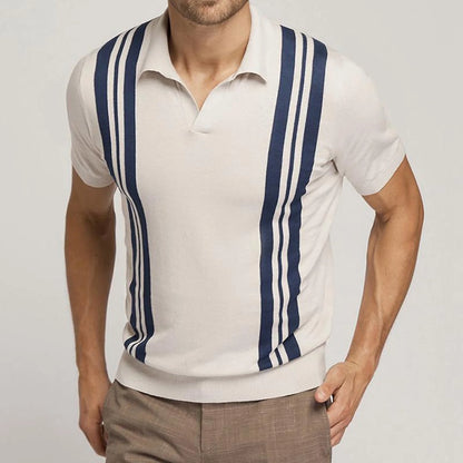 Men'S Short Sleeve Shirt Knit Striped Lapel Shirt Tops