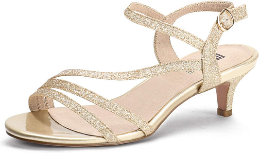 Women'S Dressy Strappy 2 Inch Low Kitten Heel Open Toe Sandals Dress Shoes for Woman Lady in Bridal Dance Evening