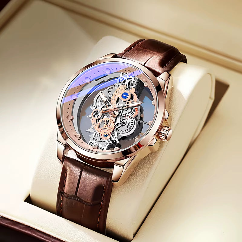 Hot Trendy Fashion Wholesale Men Golden Skeleton Automatic Quartz Wrist Watches Luxury 2024