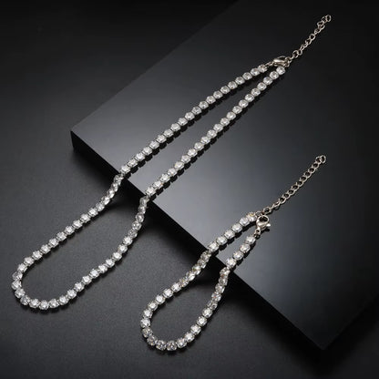 Fashion High Quality Stainless Steel Cubic Zirconia Collar Necklace Rhinestone Bracelet Woman Trendy Jewelry Set Gift Wholesale